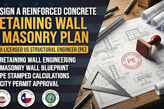 design a reinforced concrete retaining wall and masonry plan