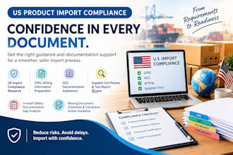 do US import compliance, cpsc efiling,  gcc, supplier documents, tracking label