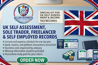 prepare UK self assessment bookkeeping records for sole trader and self employed