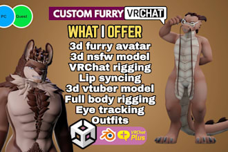 do custom vrchat avatar, furry vtuber model, nsfw vrc avatar with face tracking