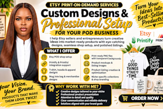 set up etsy shop, design digital products pod,optimize etsy SEO listings