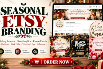 design seasonal etsy branding, holiday banner and shop graphics