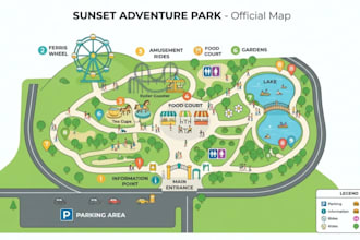 design custom amusement park, event, travel and destination maps with icons