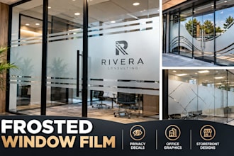 design frosted window film, office glass privacy decals and store front graphics
