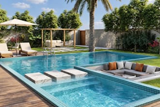 beautify backyard landscape,outdoor living space, spatial layout,exterior render