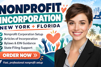 assist with new york or florida nonprofit incorporation with full compliance
