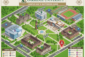 design campus maps, university wayfinding maps and school navigation plans