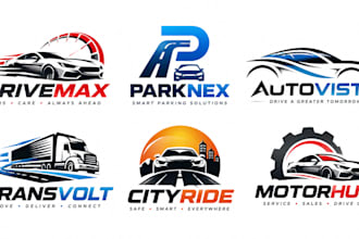 design a modern car, automotive, vehicle, transportation, traffic parking logo