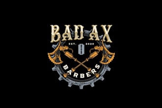 design steampunk barbershop beards axes logo