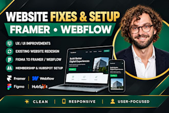 setup framer website, webflow UX fix, membership boho website, figma, hubspot