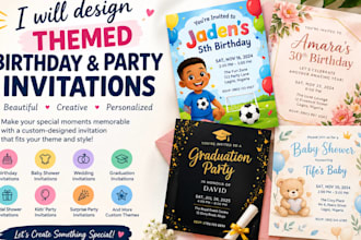 design themed birthday and party invitations