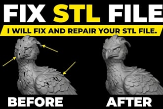 fix stl, repair 3d scans, clean and color 3d models, convert 2d to 3d model