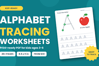 design alphabet tracing worksheets and KDP interior for kids