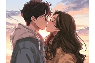 draw a cute anime couple illustration in my art style