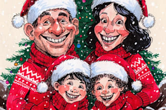 custom christmas caricatures for winter holiday cards