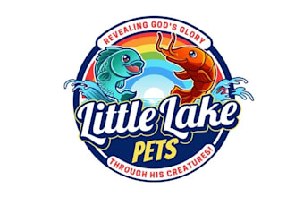 make little lake retailor pet shrimp logo with tropical fish