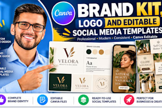 design a canva brand kit, logo and editable social media templates