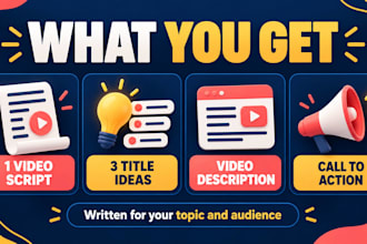 write your youtube video script, title, and description