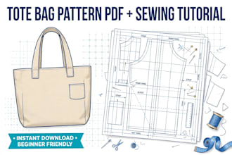 create pdf sewing pattern for tote bag with inatructions
