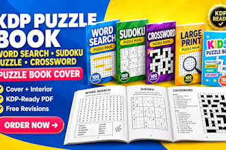 create KDP puzzle book, word search, sudoku puzzle, crossword, puzzle book cover
