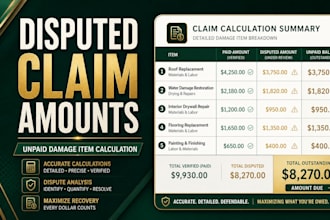 calculate disputed claim amounts and unpaid damage items