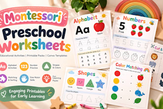 design canva montessori worksheets, preschool activities and printable packs