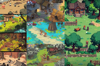draw 2d game art 2d game environment pixel game background concept game assets