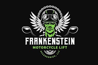 make stylized frankenstein monster logo to appeal to bikers