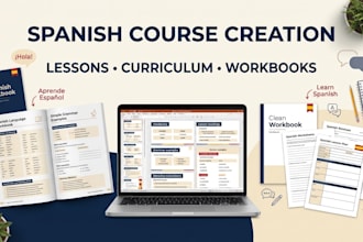create spanish courses, lessons, workbooks, language learning content, voiceover