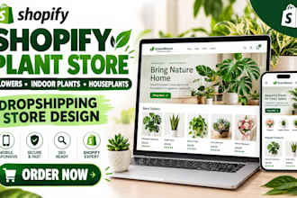 design shpify flower, indoor plant and houseplant website dropshipping store