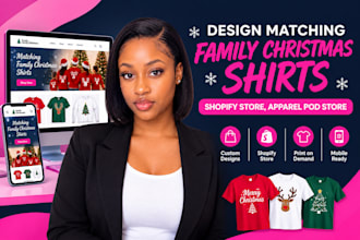 design matching family christmas shirts shopify store, apparel pod store
