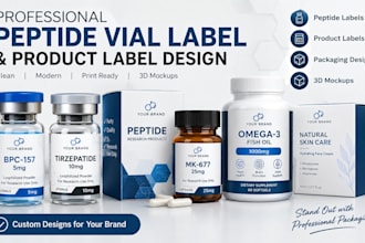 create peptide vial label, product label design, 3d mockup, packaging design