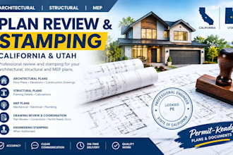 review and stamp your architectural, structural and mep plan in california, utha