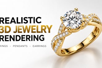 create realistic 3d jewelry rendering for rings, pendants, stud earrings design