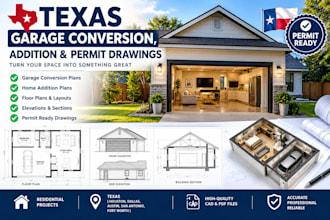create texas garage conversion, addition and permit drawings