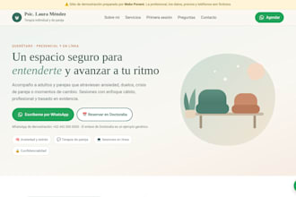 create a spanish website for psychologists and therapists with whatsapp booking