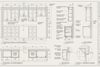 do custom kitchen cabinet, shop drawings and millwork drafting for manufacturing