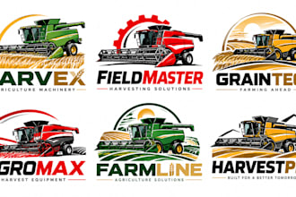 design a professional harvester agriculture, farming, machinery combine logo