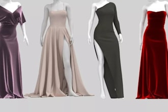 design realistic evening gowns, formal dresses and fashion sketches