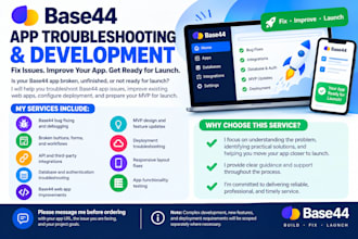 fix base44 app bugs, deploy web apps and improve your mvp