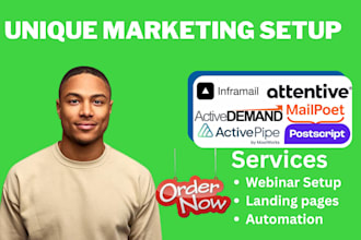 setup postscript, mailpoet, attentive, activedemand, inframail,and activepipe