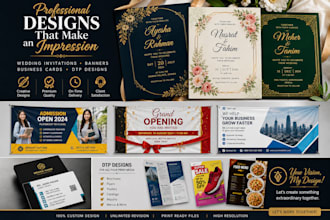 create professional wedding invitations, banners, business cards and dtp designs