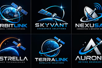 design a professional space, aerospace, technology, communication satellite logo