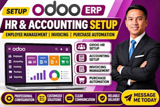 setup odoo HR employee management odoo accounting invoicing purchase automation
