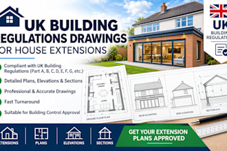 create UK building regulations drawings for house extensions