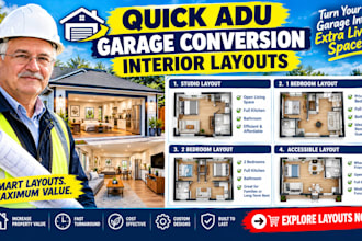 draw architectural garage conversion layouts and adu floor plans il
