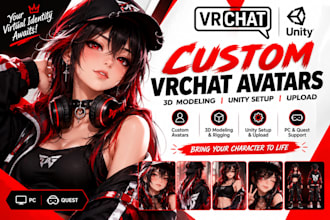 create custom vrchat avatar, 3d model unity setup, anime nsfw, cartoon character