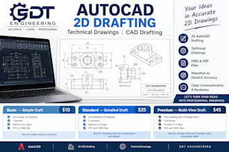create 2d autocad technical drawings and cad drafts