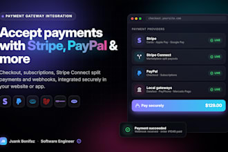 integrate stripe, paypal or stripe connect payment gateway in your app