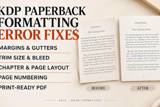 fix amazon KDP paperback formatting, margins and layout errors